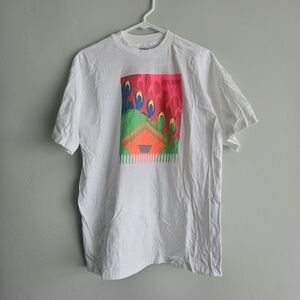 Hanes White T-Shirt Pink, Green and Blue Graphic 90s Oakland Firestorm Red Cross